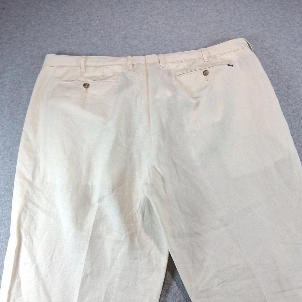 Polo Ralph Lauren Pants Mens 40/30 Cream Straight Fit Linen Blend Trousers